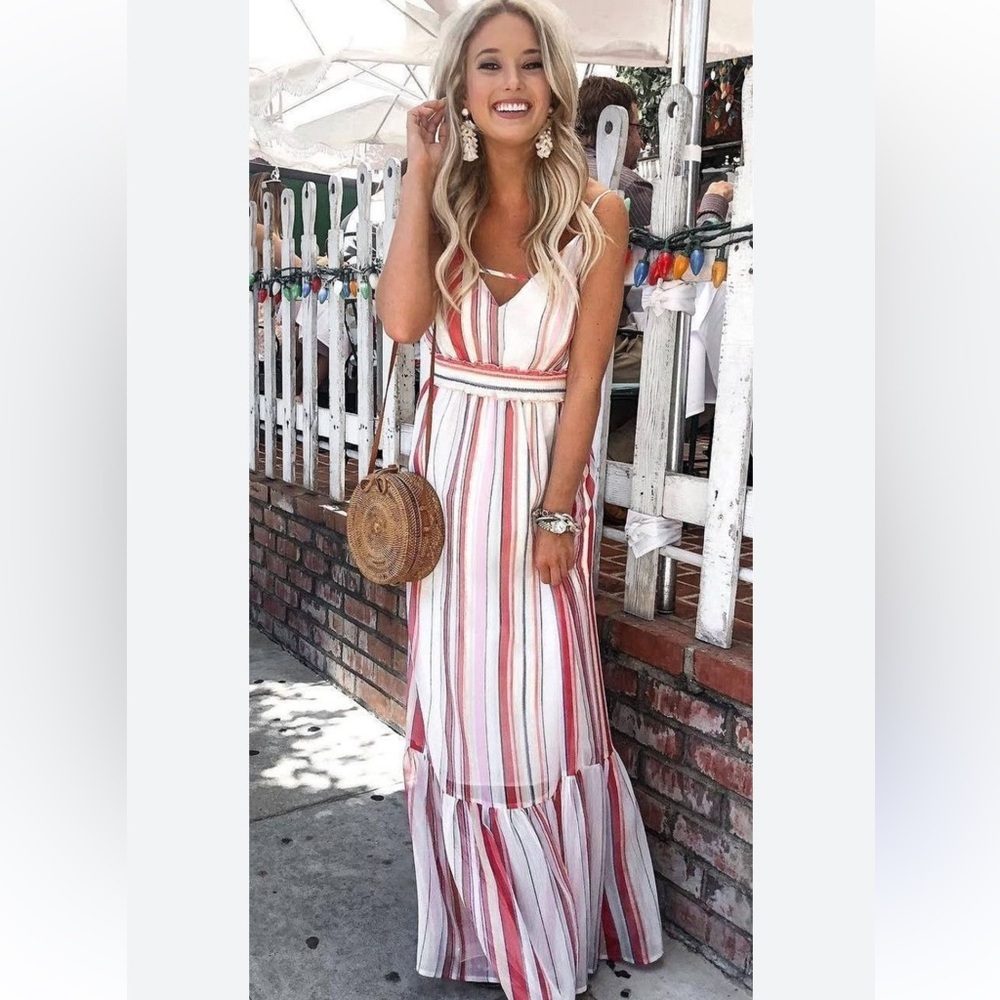 BB Dakota Luciana Stripe Striped Maxi Dress in Red and White Small